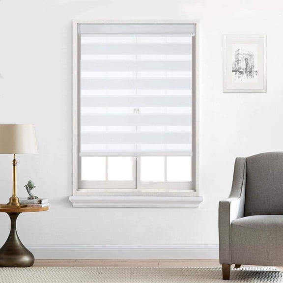 Zebra Shade Cordless, Dual Mode, lets light in and blocks light out 31" x 72" White