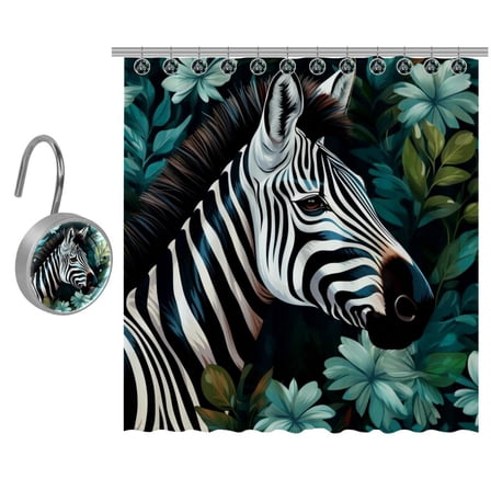 Zebra Shower Curtain, Waterproof Bathroom Decor Set with Hooks