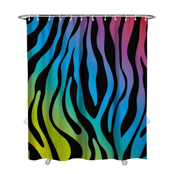Zebra Shower Curtain, Waterproof Fabric Bathroom Shower Curtain with Plastic Hooks, Machine Washable Abstract Zebra Print, Colorful Rainbow Zebra Stripes, Modern Fashion Gradient Black White