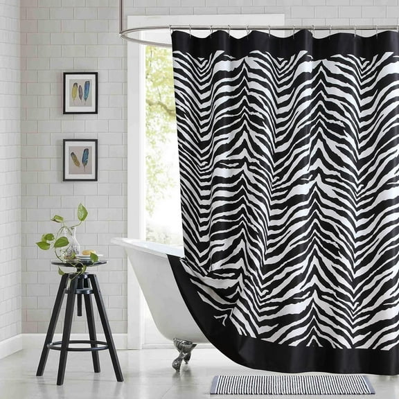 Zebra Shower Curtain, White and Black Zebra Stripe Print Fabric Shower Curtains for Bathroom, Waterproof Bathroom Curtains, 62" W x 72" H