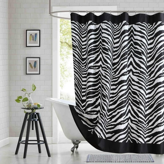 Zebra Shower Curtain, White and Black Zebra Stripe Print Fabric Shower Curtains for Bathroom, Waterproof Bathroom Curtains, 62" W x 84" H