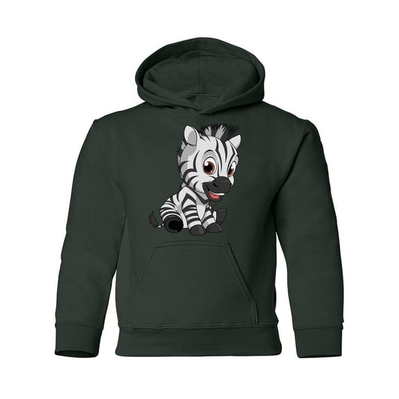 Zebra Sitting Hoodie Juniors - Youth Hoodie, Forest Green, Large