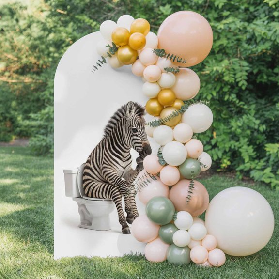 Zebra Sitting on The Toilet Thinking Arch Backdrop Cover 5 FT, Abstract Funny Animal Wedding Arch Cover Stretchy Backdrop Stands Covers for Birthday Party Ceremony Banquet Decor