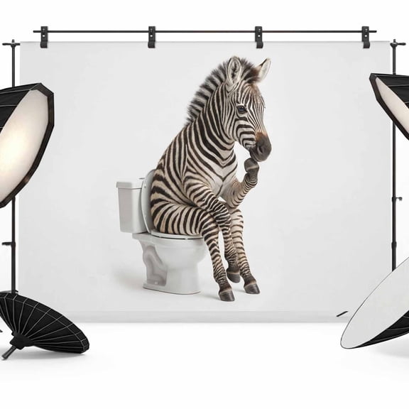Zebra Sitting on The Toilet Thinking Photography Backdrop 7x5FT, Abstract Funny Animal Photo Backdrops, Background for Photography Studio Photo Studio Background, Back Drop for Photoshoot