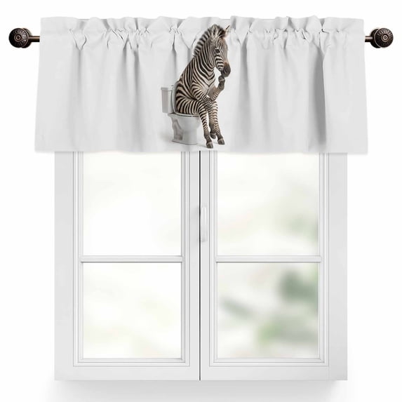 Zebra Sitting on The Toilet Thinking Valances for Windows Abstract Funny Animal Valance Curtains Rod Pocket Bathroom Small Window Treatments for Kitchen Living Room Bedroom, 54"x18"