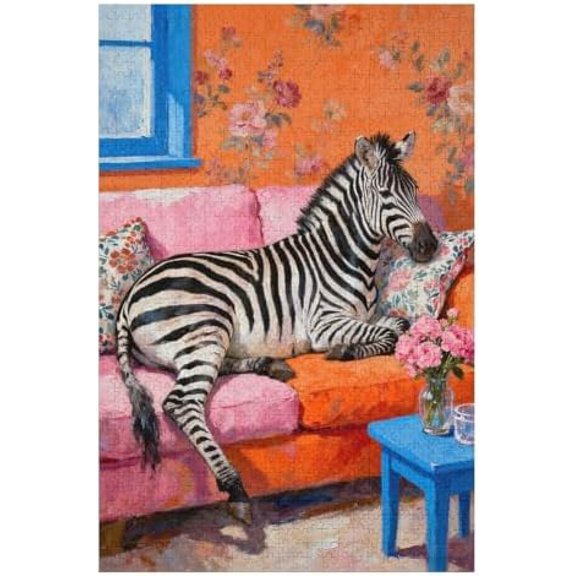 Zebra Sitting on Sofa 500 Piece Puzzle for Adults, Zebra Wildlife Jigsaw for Teens and Adults, Family Game Night, Home Wall Decor, 20.5x15 in