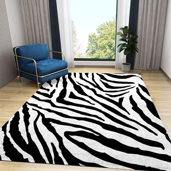 Zebra Skin Pattern Area Rug For Living Room Bedroom, Black White Modern Aesthetic Rug Non-Slip Carpet Non-Shedding For Kids Nursery Room Washable Rug 4 x 5ft