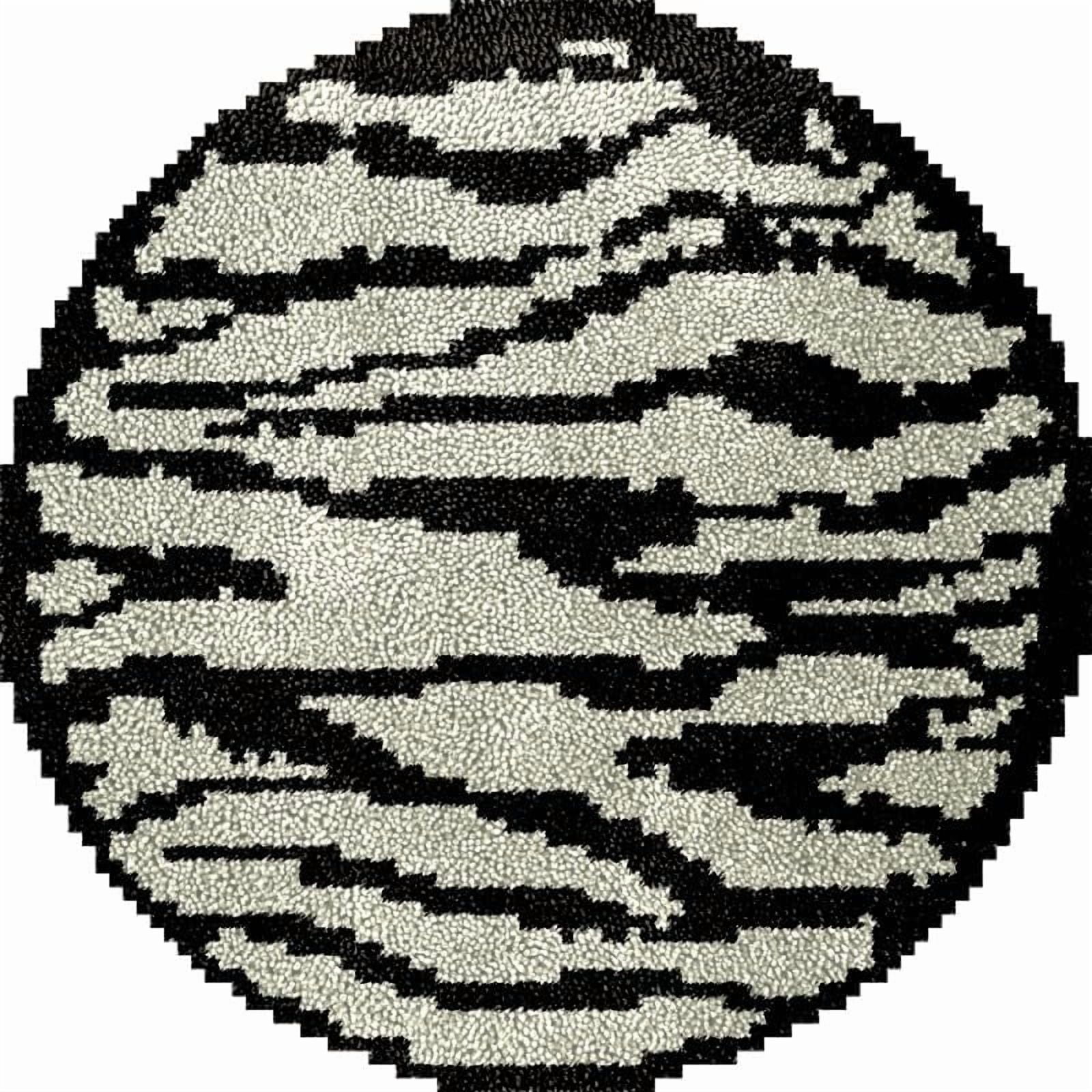 Zebra Skin Pattern Round Shape Latch Hook Rug Kits Set for Starter Crochet Hook Cushion Mat Sofa Seat Cushion Crocheting Kits with Preprinted Canvas Crochet Yarn Kits 50X50cm (ui28)
