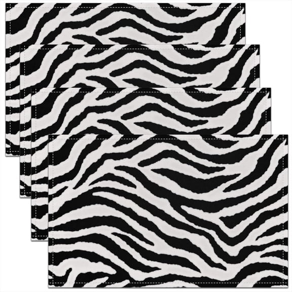 Zebra Skin Print Table Placemats Set of 4 Black and White Stripes Place Mats 12x18 Inch for Kitchen Table Tropical African Wild Animal Pattern Washable Mats Suitable for Restaurant