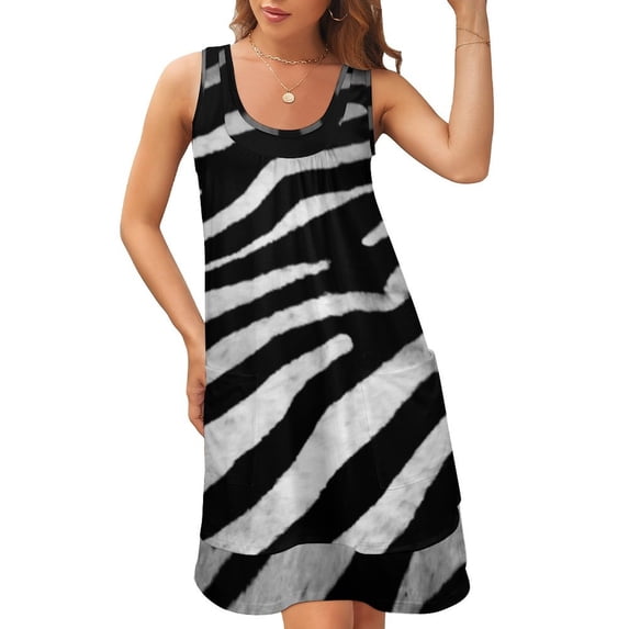 Zebra Sleeveless U-Neck Fake Two Piece Dress dresses for prom party dress women elegant luxury