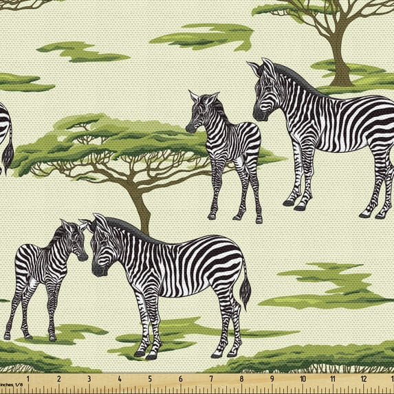 Ambesonne Zebra Fabric by the Yard Upholstery, Wildlife Animals in a Forest, 10 Yards, Cream Multicolor
