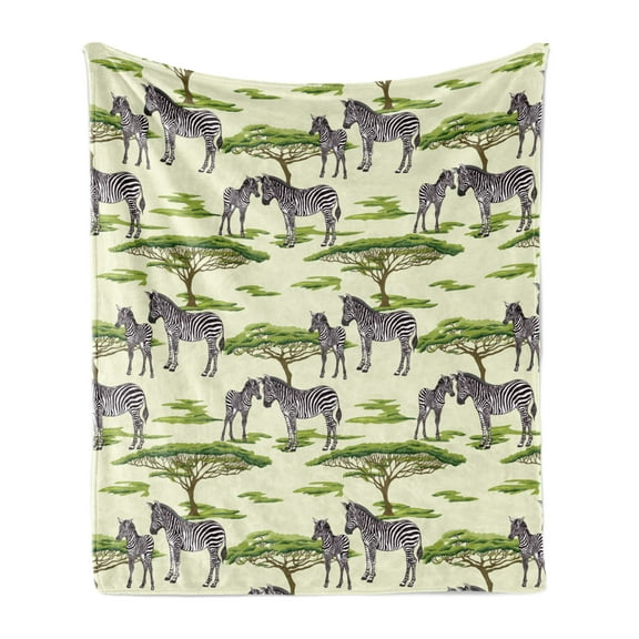 Zebra Soft Flannel Fleece Throw Blanket, Animals in a Safari Wildlife Arizona Vibes, Cozy Plush for Indoor and Outdoor Use, 50" x 60", Cream Multicolor, by Ambesonne