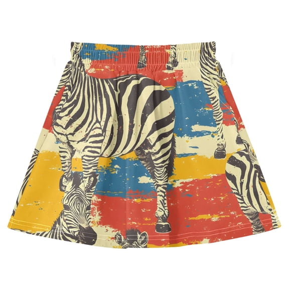 Zebra Splash Pattern Cotton Skirt Built-in Liner Elastic A-Line Flared Skirt with Pockets