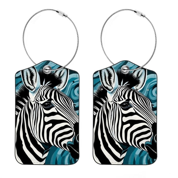 Zebra Square PU Leather Luggage Tags, 2 Pack, with Privacy Cover and Stainless Steel Ring - Suitable for Travel, Backpack, Handbag - Bag Tags, Handbag Tags