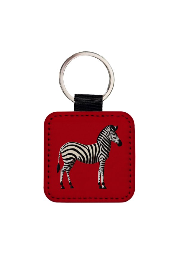 Zebra Standing Profile Faux Leather Square Keychain