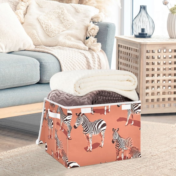 Zebra Storage Basket Foldable Laundry Basket Shelf Kids Toy Storage Container Organizer with Handles