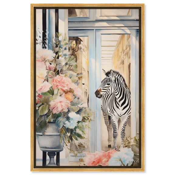 Zebra Storefront Canvas Fashion Designer Wall Art by Art Remedy, Gold Frame, 36" x 54"