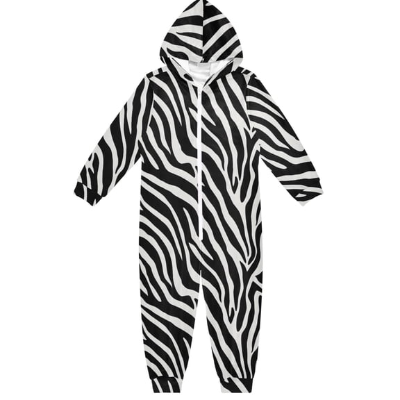Zebra Stripe Design One Piece Pajamas Soft Jumpsuit Cozy Sleep and Play Romper Zipper and Pockets 12-13Y