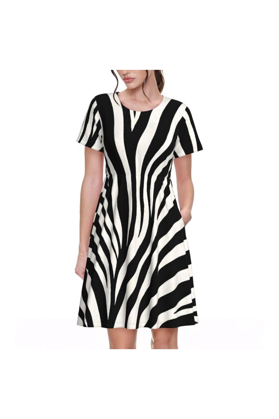 Zebra Stripe Dresses Short Sleeve Nightdresses for Women