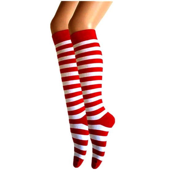 Zebra Stripe Knee High Tube Halloween Costumes and Party Events and Uniforms Socks In Red With White Color 2 Pairs Package