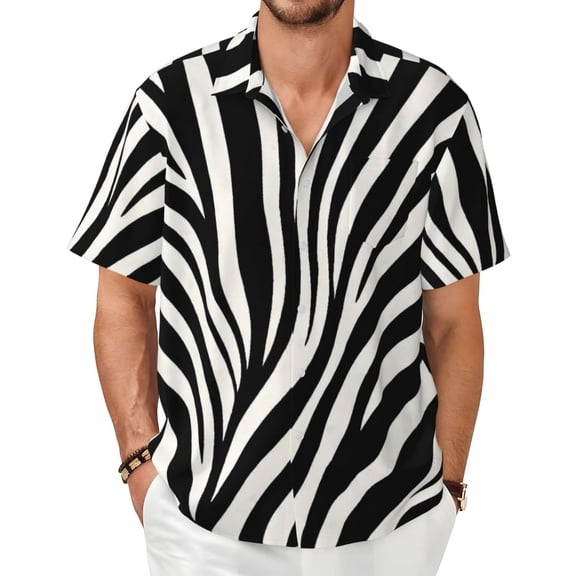 Zebra Stripe Men's Shirts Short-Sleeved with All-Over Prints Button-Up Shirts