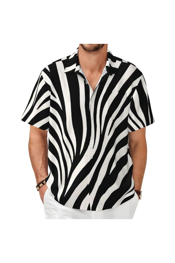 Zebra Stripe Men's Shirts Short-Sleeved with All-Over Prints Button-Up Shirts
