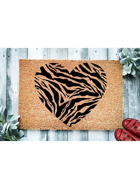 Zebra Stripe Print Heart Door Mat | Animal Print Doormat | Welcome Mat | Housewarming Gift | Lover Gift | New Home | Closing Gift