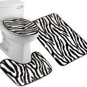 Zebra Stripe Rug Set Bathroom Decor Black and White Toilet Rugs 3pcs U Shaped Rug Contemporary Decorative Shower Room