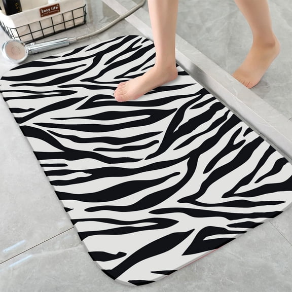 Zebra Stripe Soft Flannel Bathroom Rug 16"x24", Water Absorbent Non-Slip Bath Mat for Tub and Shower Room