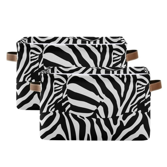 Zebra Stripe Storage Bins with Handle Fabric Organizer Basket Foldable Box 2 Pack 14.2x10.2x8.3