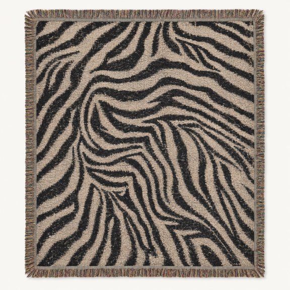Zebra Stripe Woven Cotton Blanket with Fringe, Animal Print Throw