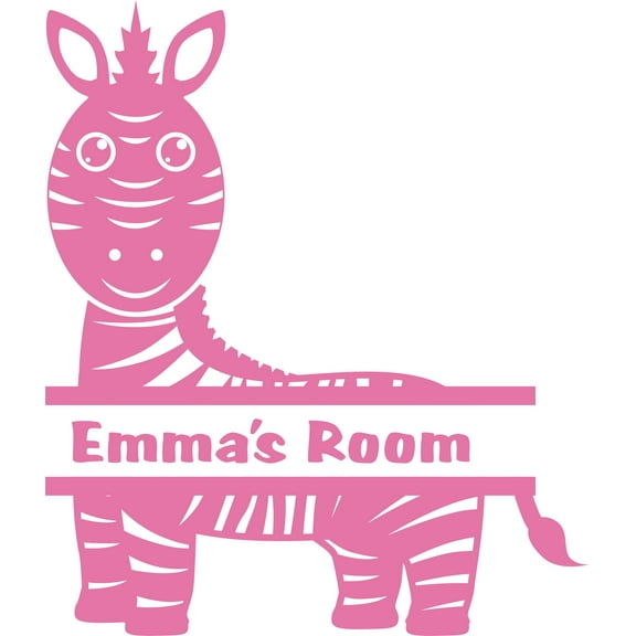 Zebra Striped Animal Cute Cartoon Customized Wall Decal - Custom Vinyl Wall Art - Personalized Name - Baby Girls Boys Kids Bedroom Wall Decal Room Decor Wall Stickers Decoration Size (20x20 inch)