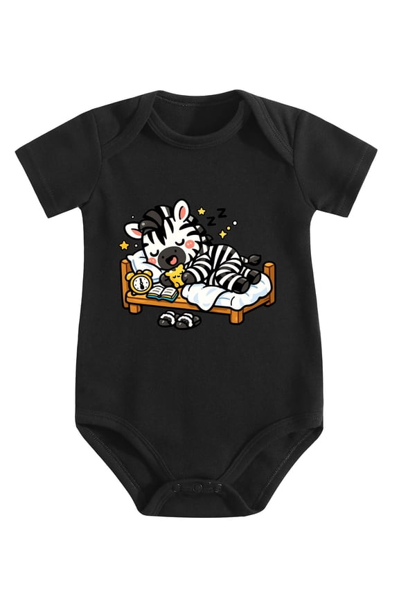Zebra Striped Baby Romper, 190 GSM 100% Cotton Short Sleeve Bodysuit for Infants 0-12 Months