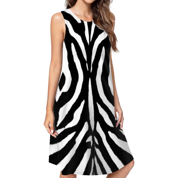 Zebra Stripes Black White Pattern Spring Summer Dresses For Women Fashion Dress Casual Sleeveless Loose Sundress With Pockets
