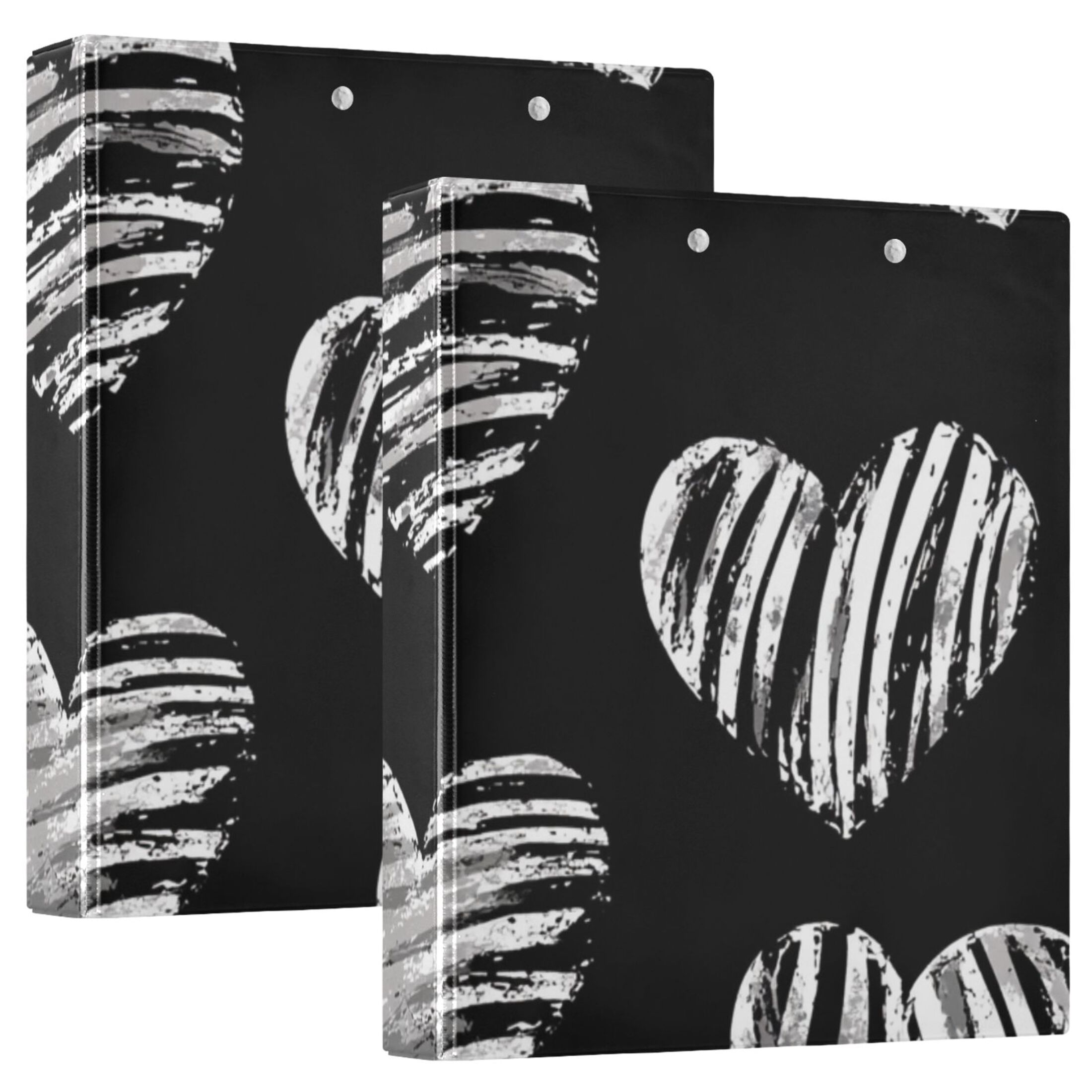 Zebra Stripes Hearts 3 Ring Binders 1.5 inch Hardcover File Folders with Interior Pockets A4 Size Organizer for School Office Hospital