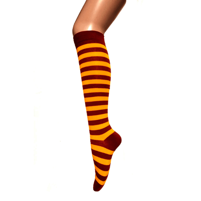 Red and yellow striped knee high socks hotsell