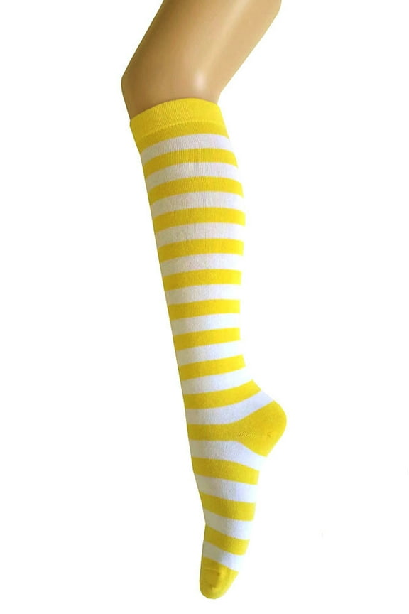 Zebra Stripes Knee High Tube Party Event and Uniform Socks in Yellow with White Color