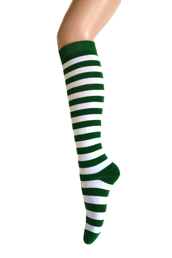 Zebra Stripes Knee High Tube St Patrick's Day and Halloween Costumes Party Events Uniform Skirts Socks For Women and Girls In Green With White Color