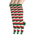 thumbnail image 1 of Zebra Stripes Knee High Tube Uniforms Skirts Party Events Costumes Cosplay Cheerleaders Socks for Women and Girls In Green with Red and White Colors 3 Pairs Package, 1 of 1