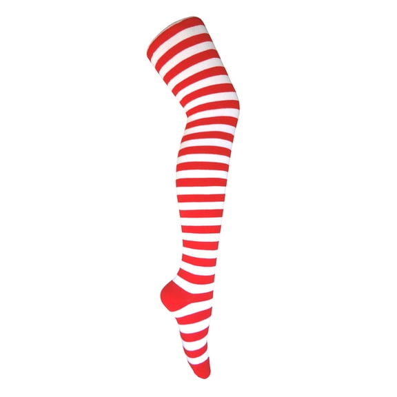 Zebra Stripes Over Knee High Tube Leg Warm Women and Girls Socks in Red with White Color