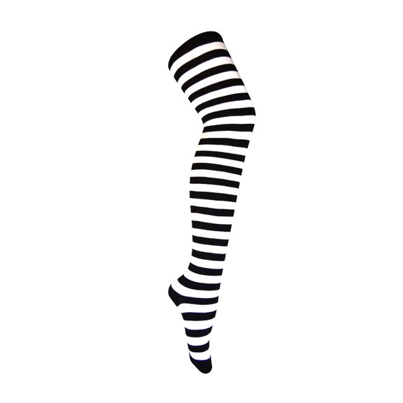 Zebra Stripes Over Knee High Tube Leg Warm Women and Girls Socks in White with Black Color