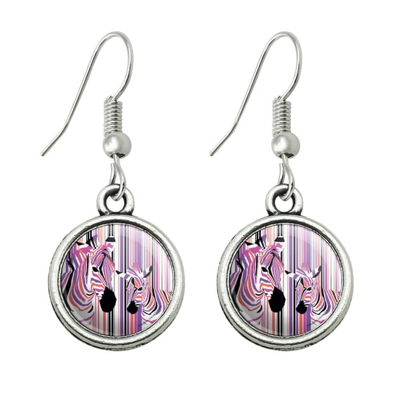 Zebra Stripes Pink Purple Orange Novelty Dangling Drop Charm Earrings
