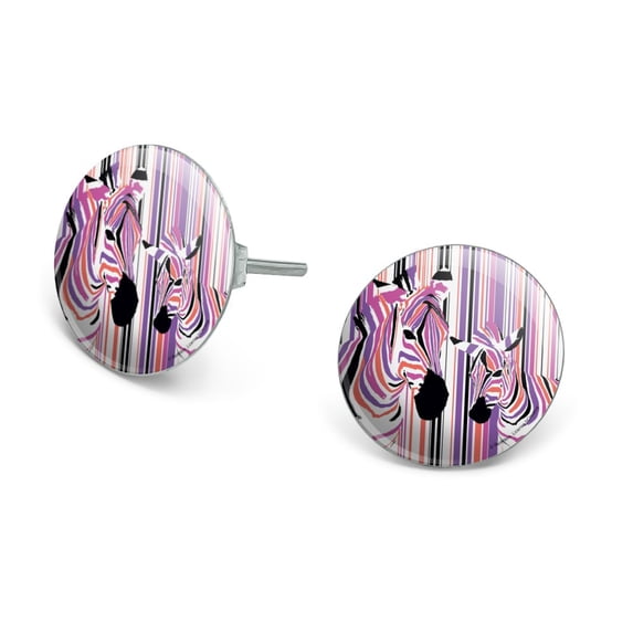 Zebra Stripes Pink Purple Orange Novelty Silver Plated Stud Earrings
