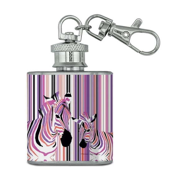 Zebra Stripes Pink Purple Orange Stainless Steel 1oz Mini Flask Key Chain