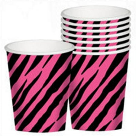 Various Zebra Stripes Pink and Black Animal Print 9 oz Disposable Paper Cups, 8 Count, 1 Pack