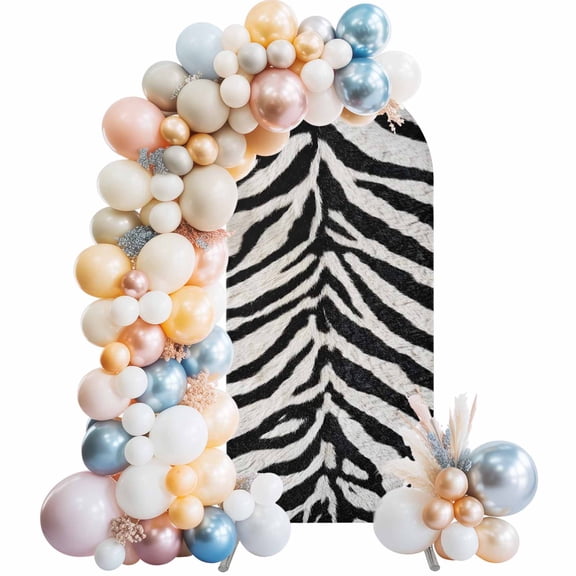 Zebra Stripes Wedding Arch Backdrop Cover 4FT ,Spandex Fitted Modern Animal Skin Pattern Wedding Arch Covers Round Top Chiara Arches Backdrop Stand Cover for Birthday Party Ceremony Banquet