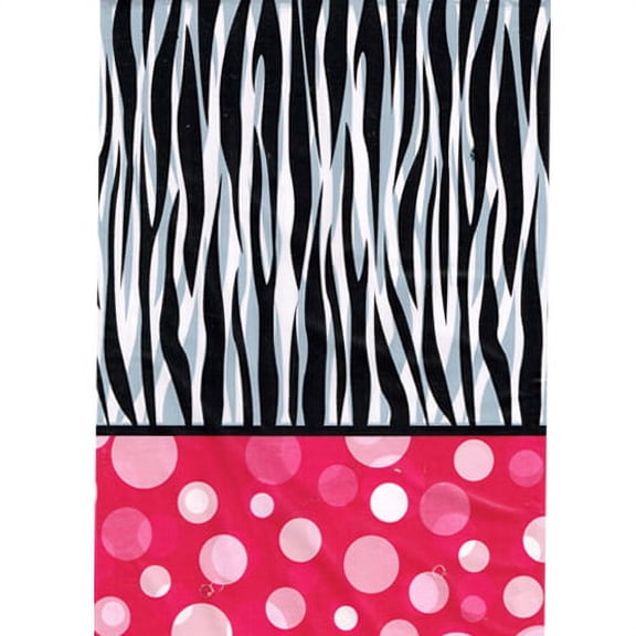Zebra Stripes and Pink Polka Dots Plastic Table Cover (1ct)
