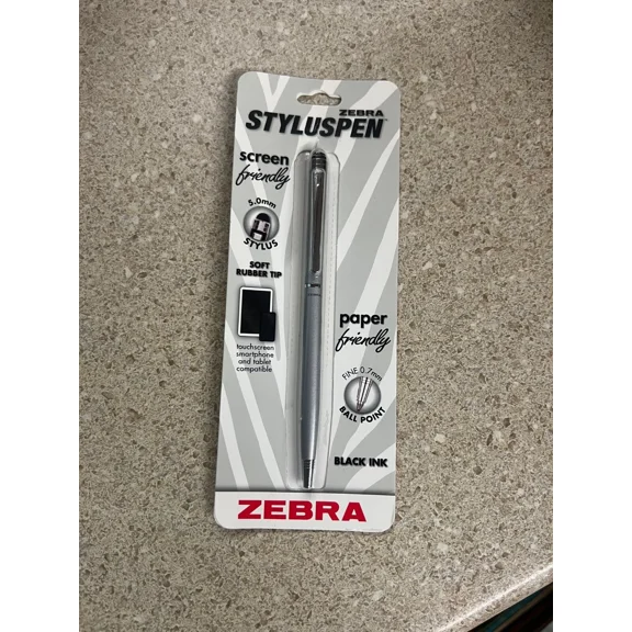 Zebra Stylus/Pen Combination Twist Ballpoint Silver New