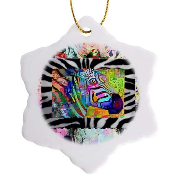 3drose, Zebra Techno Abstract Art, Wild and Original, 3 inch Snowflake Porcelain Ornament
