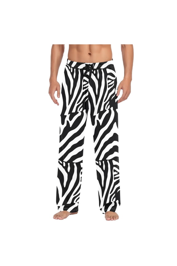 Zebra Texture Men's Pajama Pants Cotton Long Sleepwear Lounge Pants L